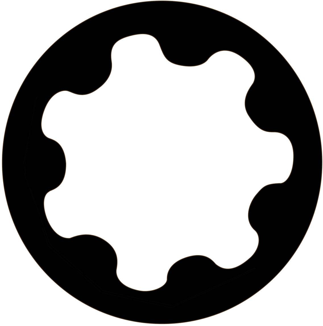 Un cercle noir avec une découpe en forme d'engrenage blanc au centre.