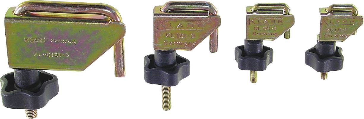 « Quatre serre-joints à vis de tailles variées, utilisés pour fixer des objets, avec une finition métallique et un bouton de serrage noir à la base de chaque serre-joint. »