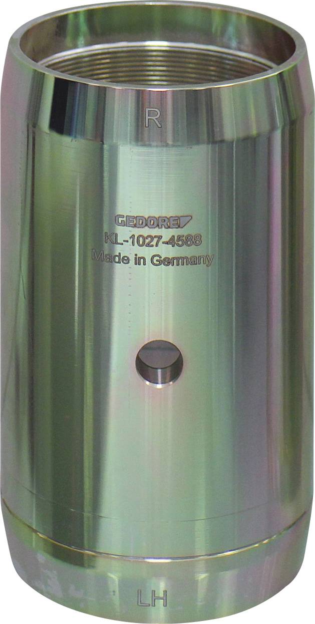 'Une douille d'outil métallique cylindrique, étiquetée "GEDORE" et "Fabriqué en Allemagne", avec une surface lisse et réfléchissante.'