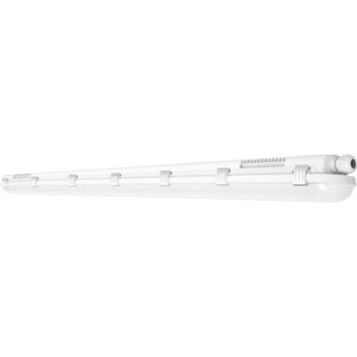 Un luminaire LED tubulaire blanc, présentant plusieurs pinces métalliques sur toute sa longueur, conçu pour être installé dans les plafonds ou les murs.