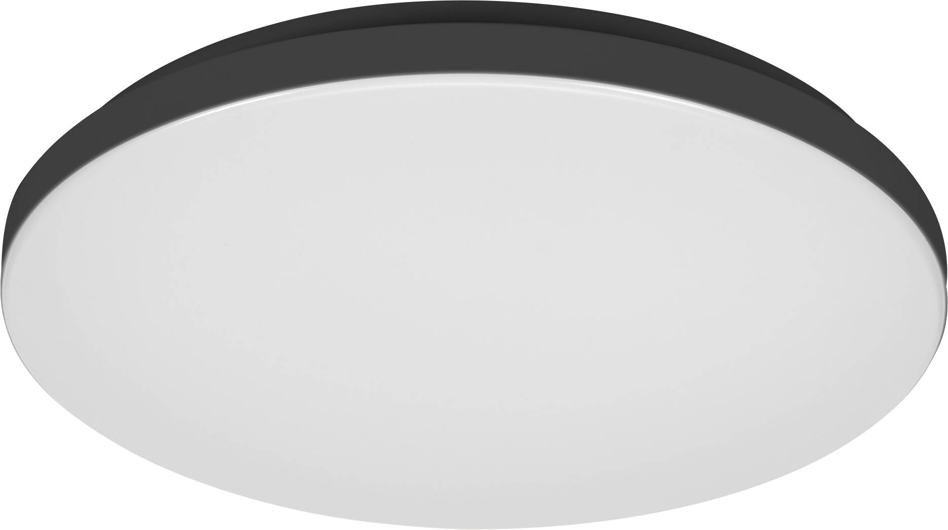 Un luminaire LED de plafond circulaire avec un diffuseur blanc et une bordure noire. Convient aux intérieurs modernes de maisons ou de bureaux.
