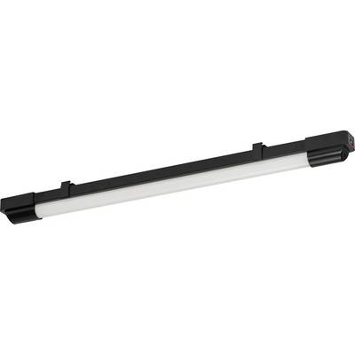 Une longue barre lumineuse LED noire et blanche au design épuré, généralement utilisée à des fins d'éclairage dans divers environnements.