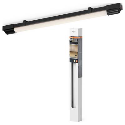 Lumière sous-meuble LED avec embouts noirs présentée aux côtés de son emballage, mettant en évidence son design élégant et son utilisation potentielle en cuisine.