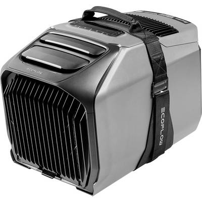 Une unité de climatisation portable avec une sangle de transport étiquetée « ECOFLOW », présentant un design épuré noir et gris.