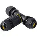 Connecteur de câble TRU COMPONENTS en T IP68 étanche, 3 entrées, contact vis 3 broches, 0,5-4,0 mm² TC-14745256 noir TRU