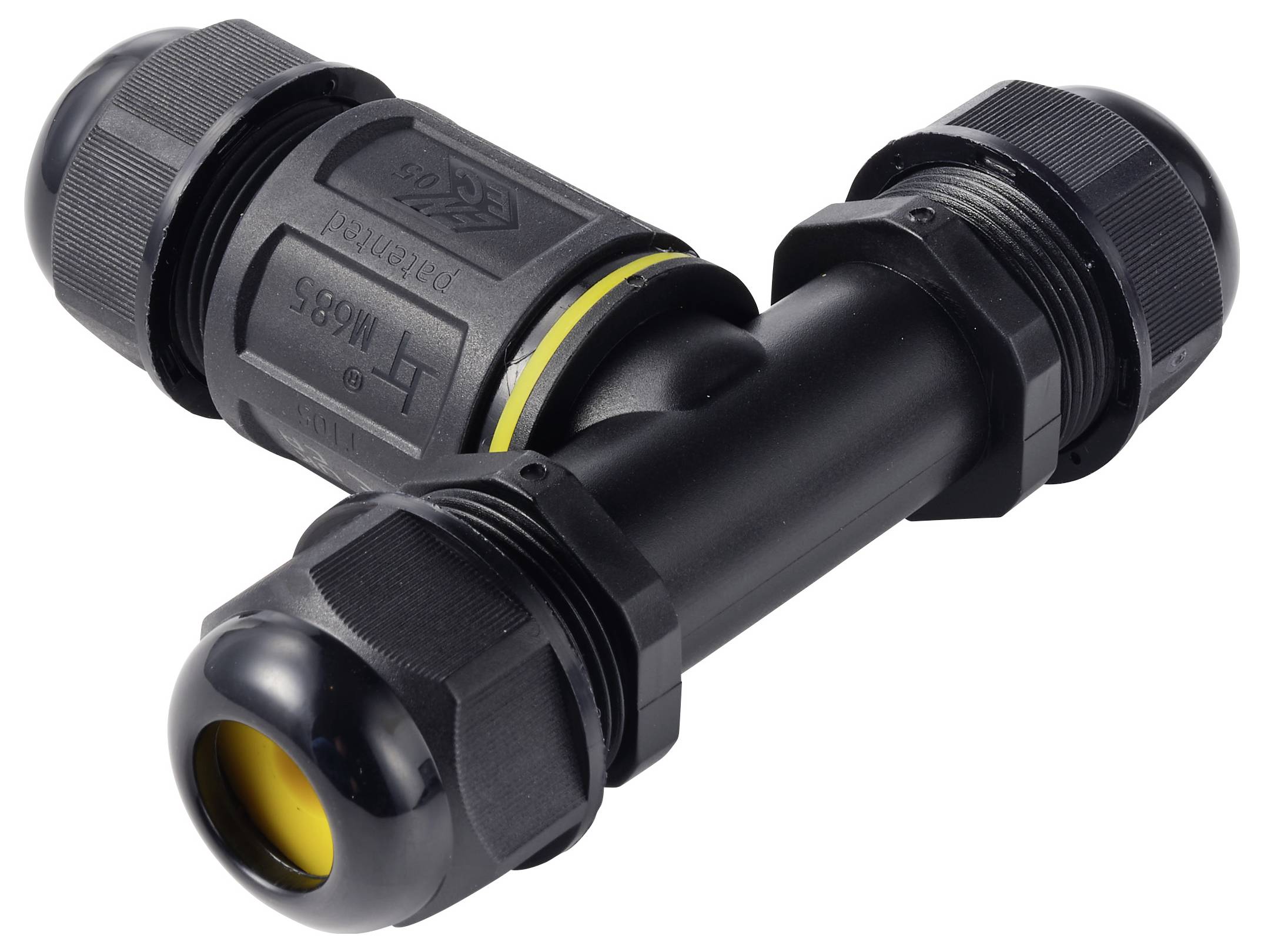 Connecteur de câble TRU COMPONENTS en T IP68 étanche, 3 entrées, contact vis 3 broches, 0,5-4,0 mm² TC-14745256 noir TRU-1