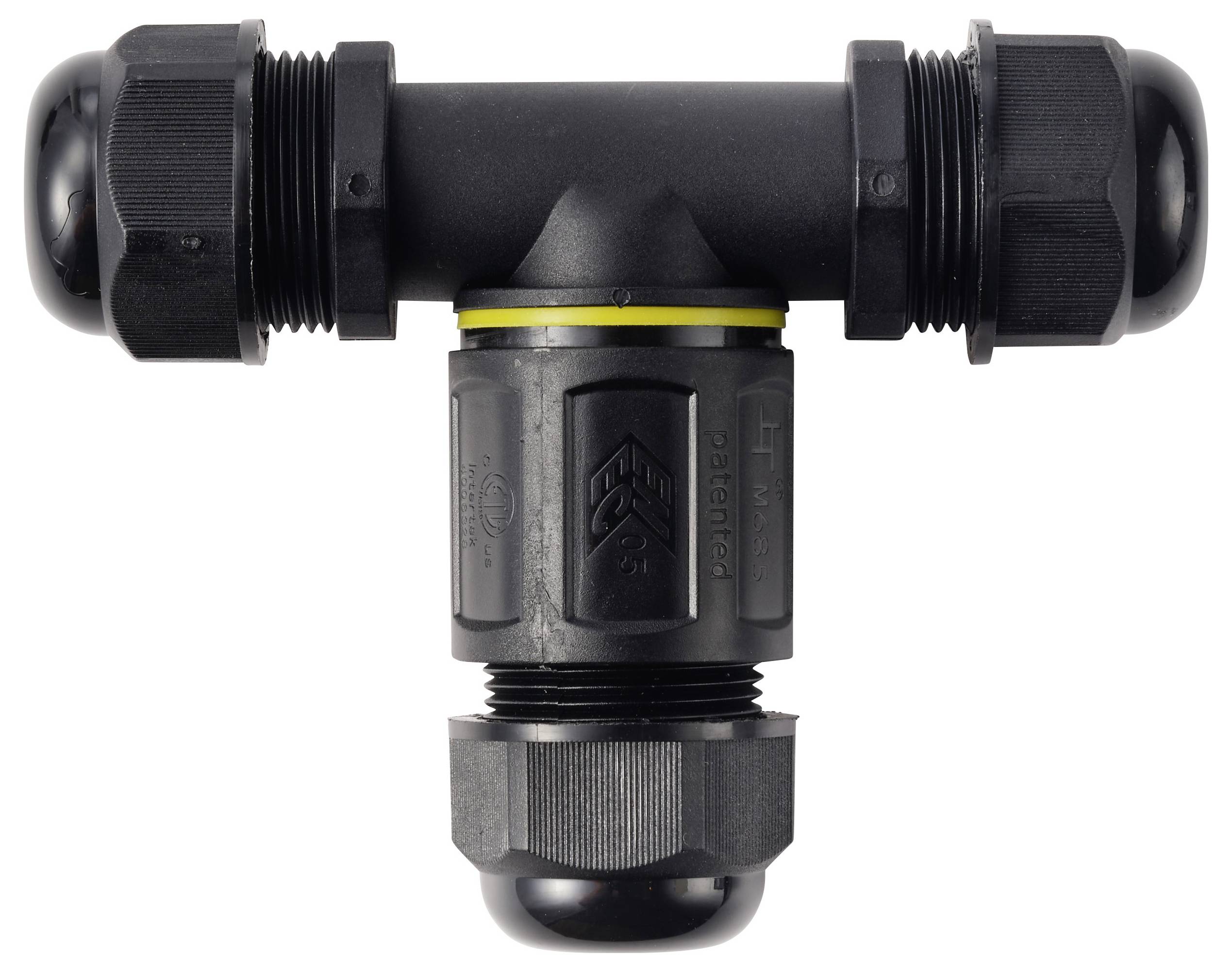 Connecteur de câble TRU COMPONENTS en T IP68 étanche, 3 entrées, contact vis 5 broches, 0,5-4,0 mm² TC-14745260 noir TRU-2