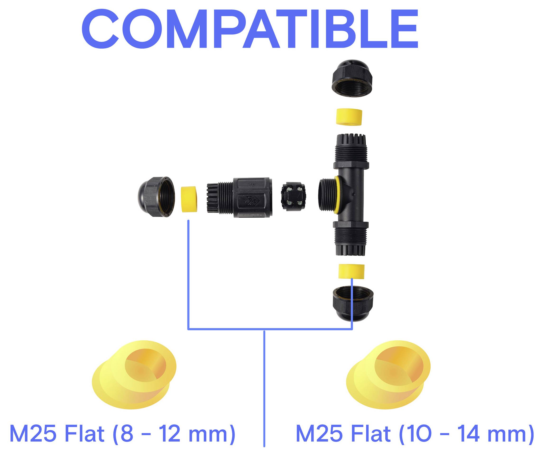 Connecteur de câble TRU COMPONENTS en T IP68 étanche, 3 entrées, contact vis 5 broches, 0,5-4,0 mm² TC-14745260 noir TRU-5