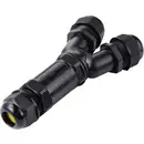 Connecteur de câble Y TRU COMPONENTS IP68 étanche, 3 entrées, contact vissé 3 broches, 0,5-4,0 mm² TC-14745264 noir TRU