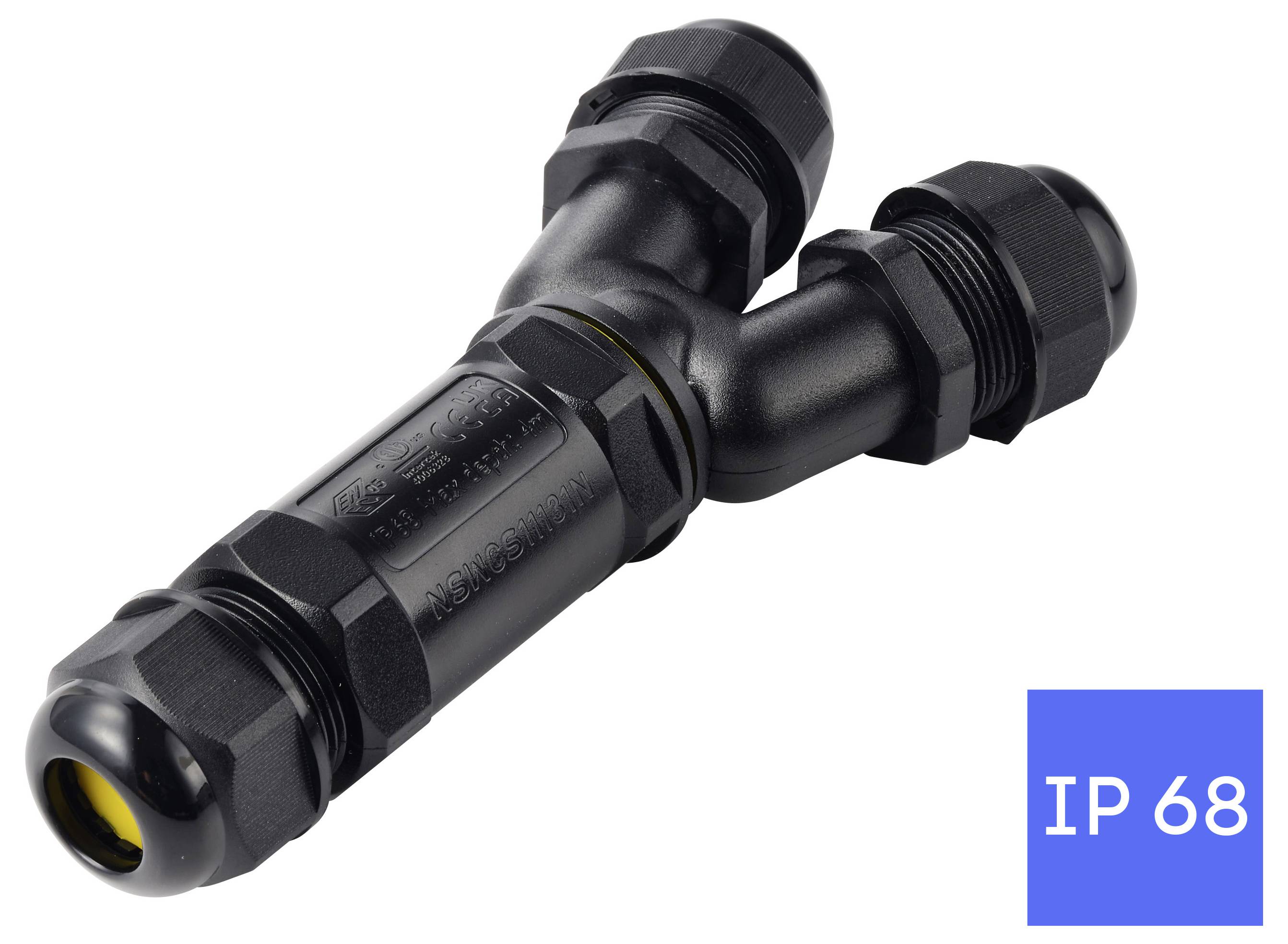 Connecteur de câble Y TRU COMPONENTS IP68 étanche, 3 entrées, contact vissé 3 broches, 0,5-4,0 mm² TC-14745264 noir TRU -5