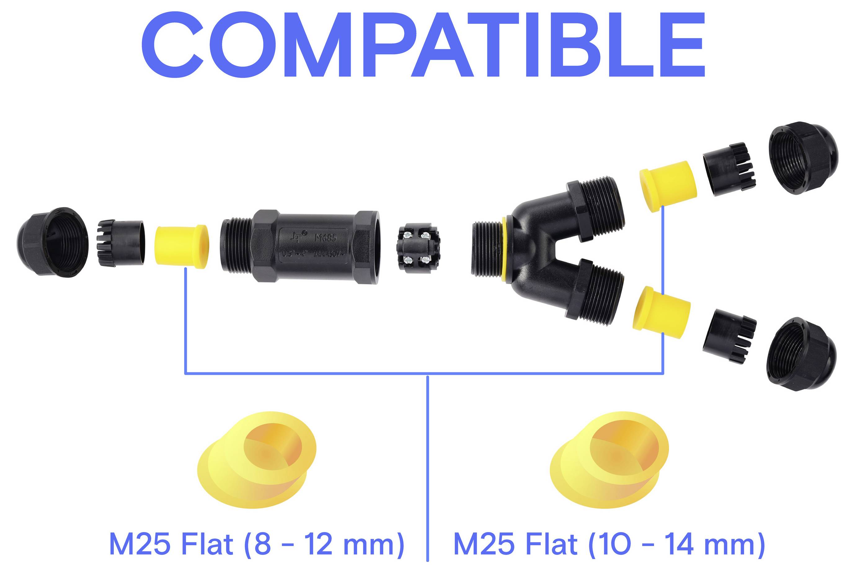 Connecteur de câble Y TRU COMPONENTS IP68 étanche, 3 entrées, contact vissé 3 broches, 0,5-4,0 mm² TC-14745264 noir TRU -6