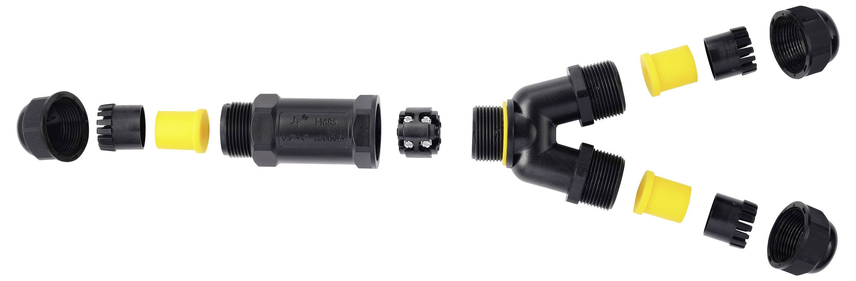 Connecteur de câble Y TRU COMPONENTS IP68 étanche, 3 entrées, contact vissé 5 broches, 0,5-4,0 mm² TC-14745268 noir TRU -4
