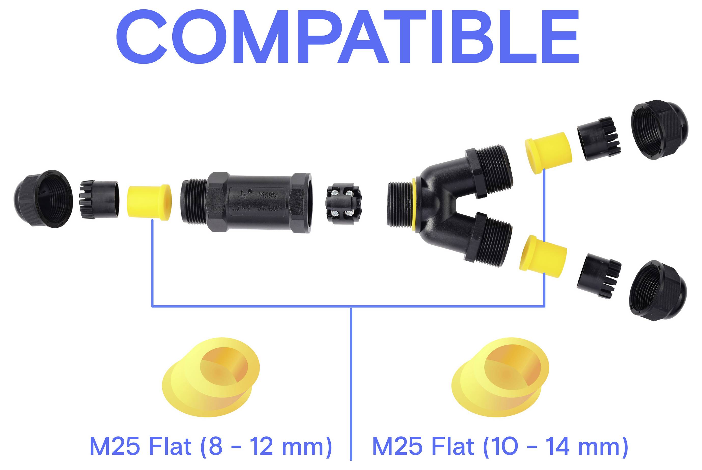 Connecteur de câble Y TRU COMPONENTS IP68 étanche, 3 entrées, contact vissé 5 broches, 0,5-4,0 mm² TC-14745268 noir TRU -6
