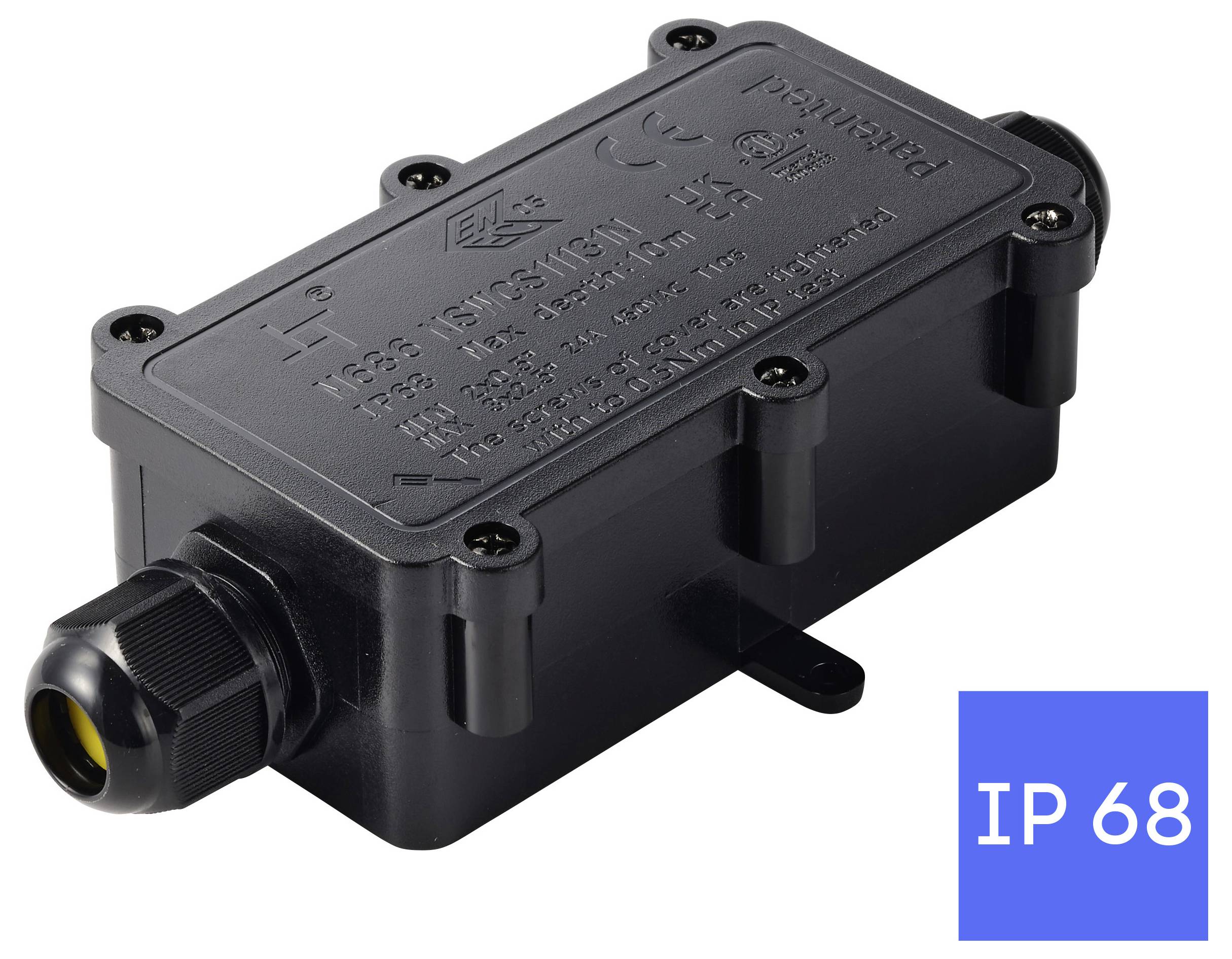Boîte de déflecteur TRU COMPONENTS IP68 étanche, 2 entrées, 0,5-2,5 mm² TC-14745276 noir TRU COMPONENTS Contenu: 1 pc(s)-4