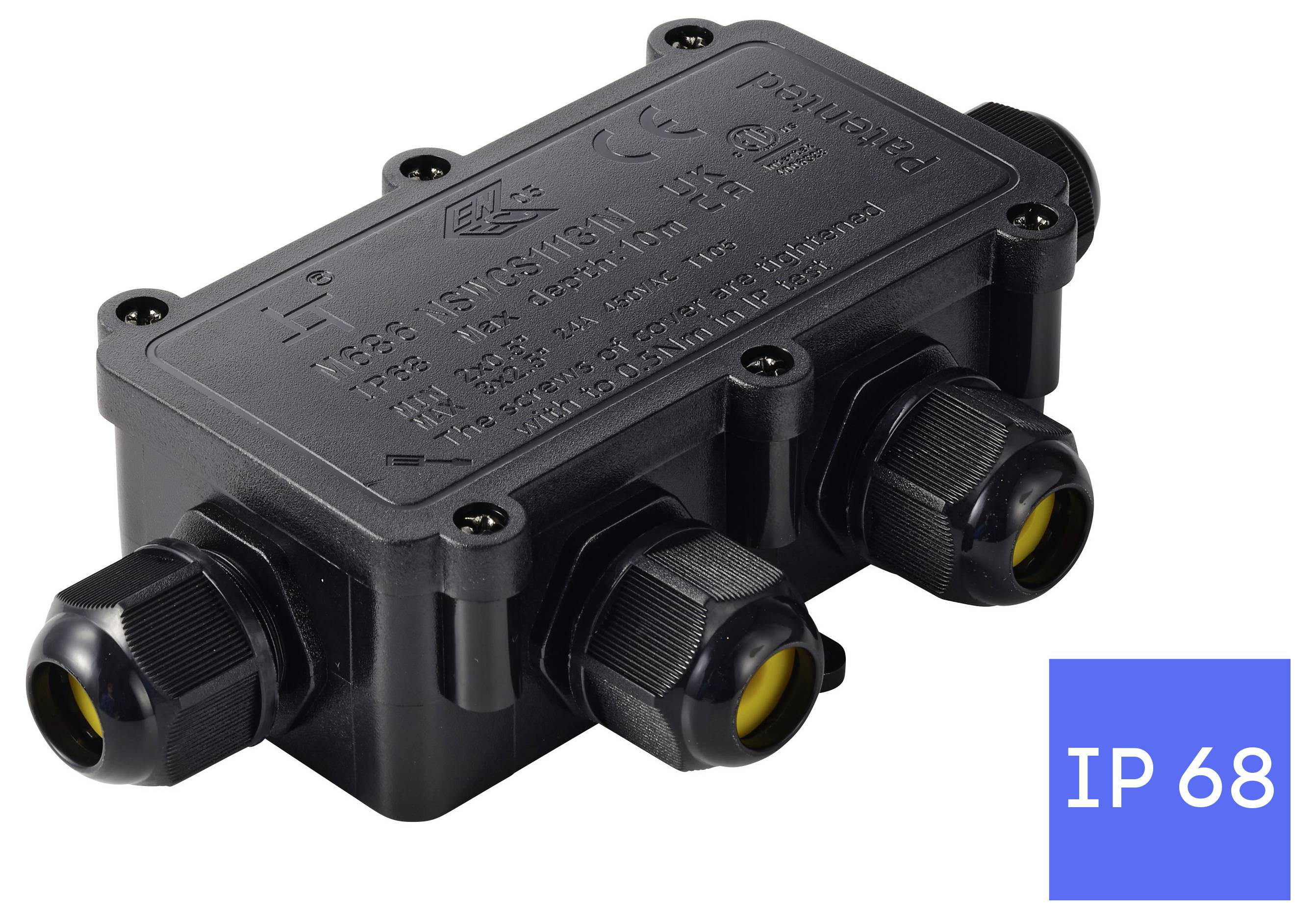 Boîte de déflecteur TRU COMPONENTS IP68 étanche, 4 entrées, 0,5-2,5 mm² TC-14745280 noir TRU COMPONENTS Contenu: 1 pc(s)-4