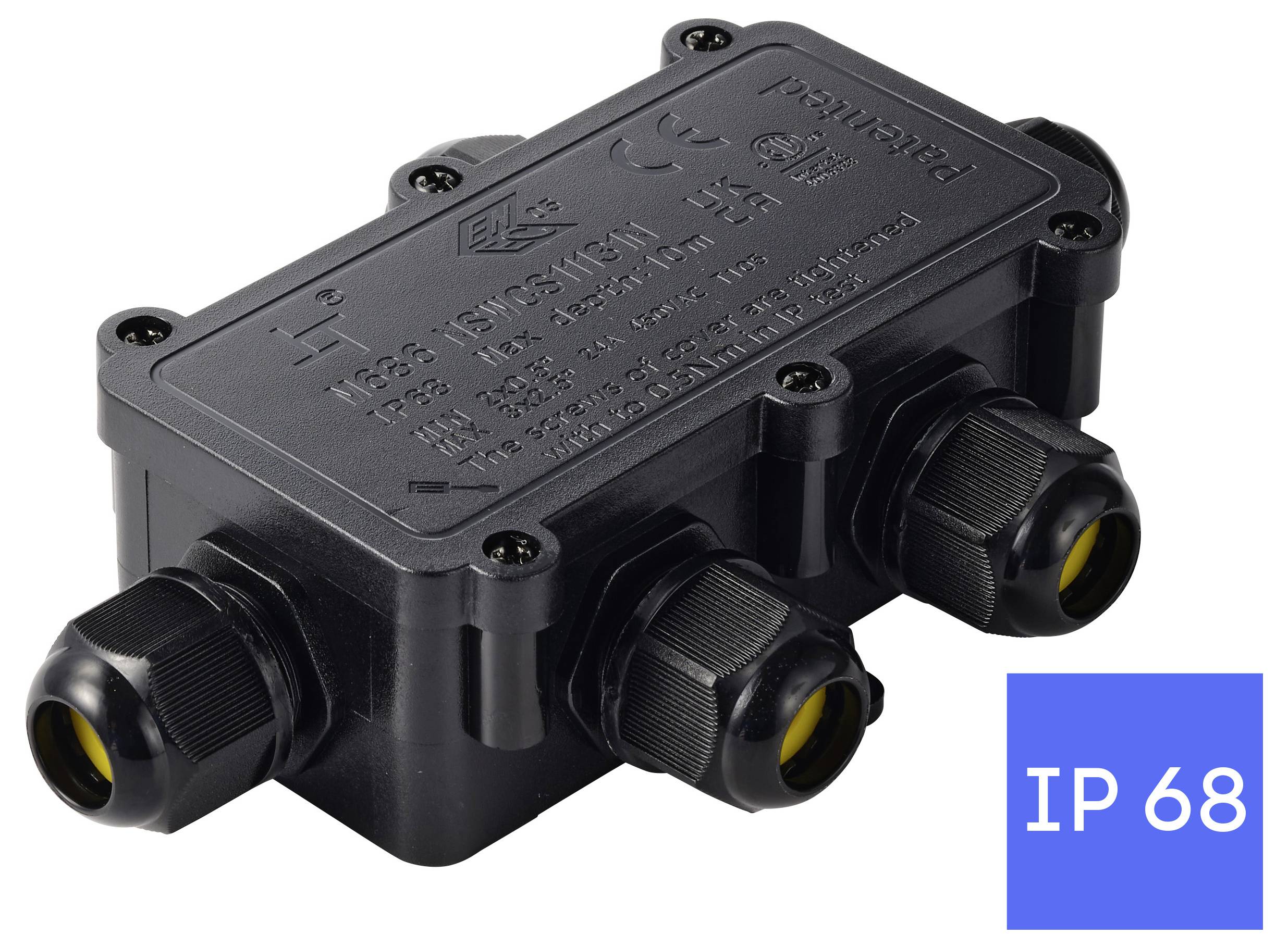 Boîte de déflecteur TRU COMPONENTS IP68 étanche, 5 entrées, 0,5-2,5 mm² TC-14745284 noir TRU COMPONENTS Contenu: 1 pc(s)-4