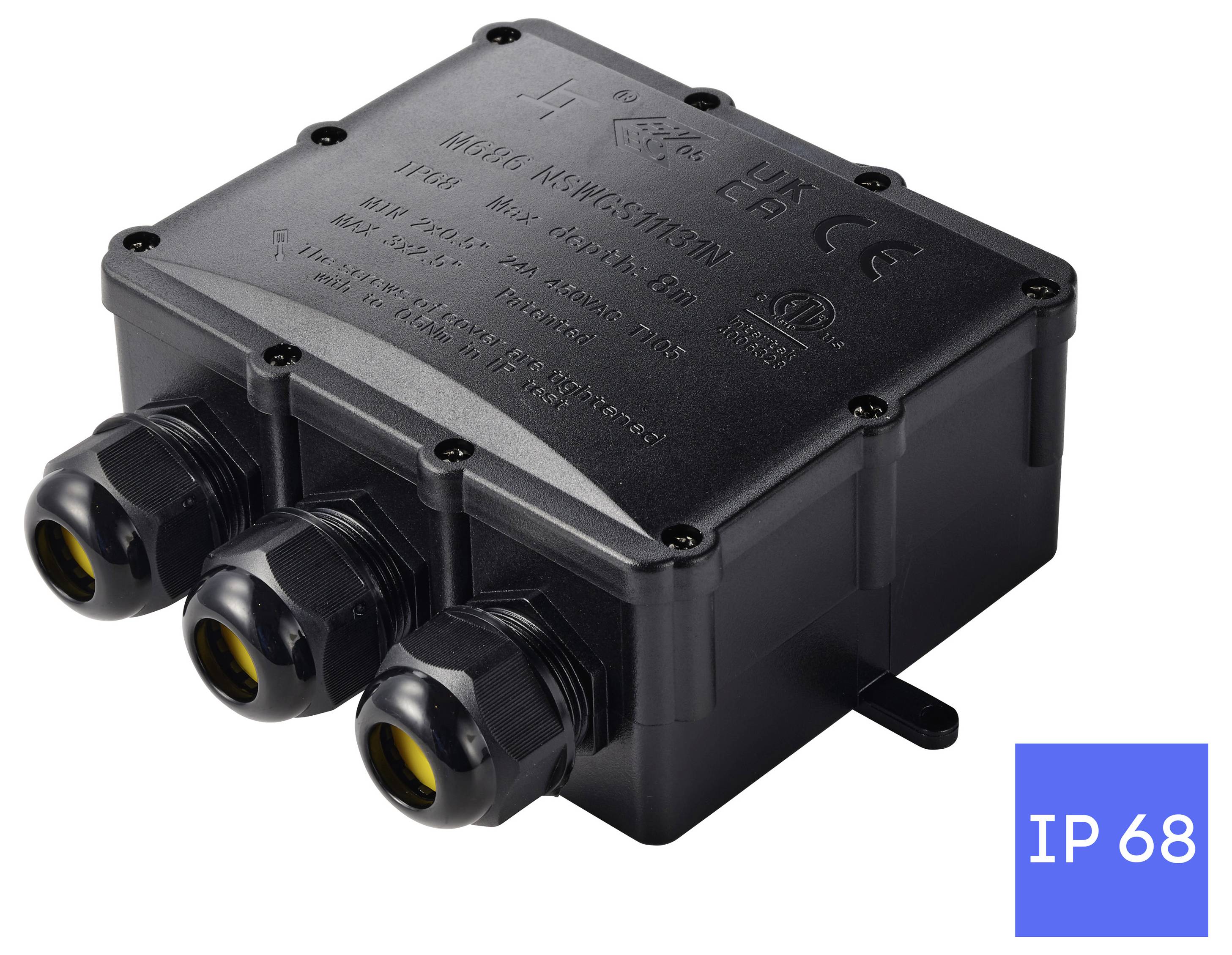 Boîte de déflecteur TRU COMPONENTS IP68 étanche, 4 entrées, 0,5-4,0 mm² TC-14745292 noir TRU COMPONENTS Contenu: 1 pc(s)-4