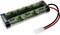 « Un pack de batterie XCell Racing 4300 NiMH vert avec des fils noirs et rouges et un connecteur blanc. »