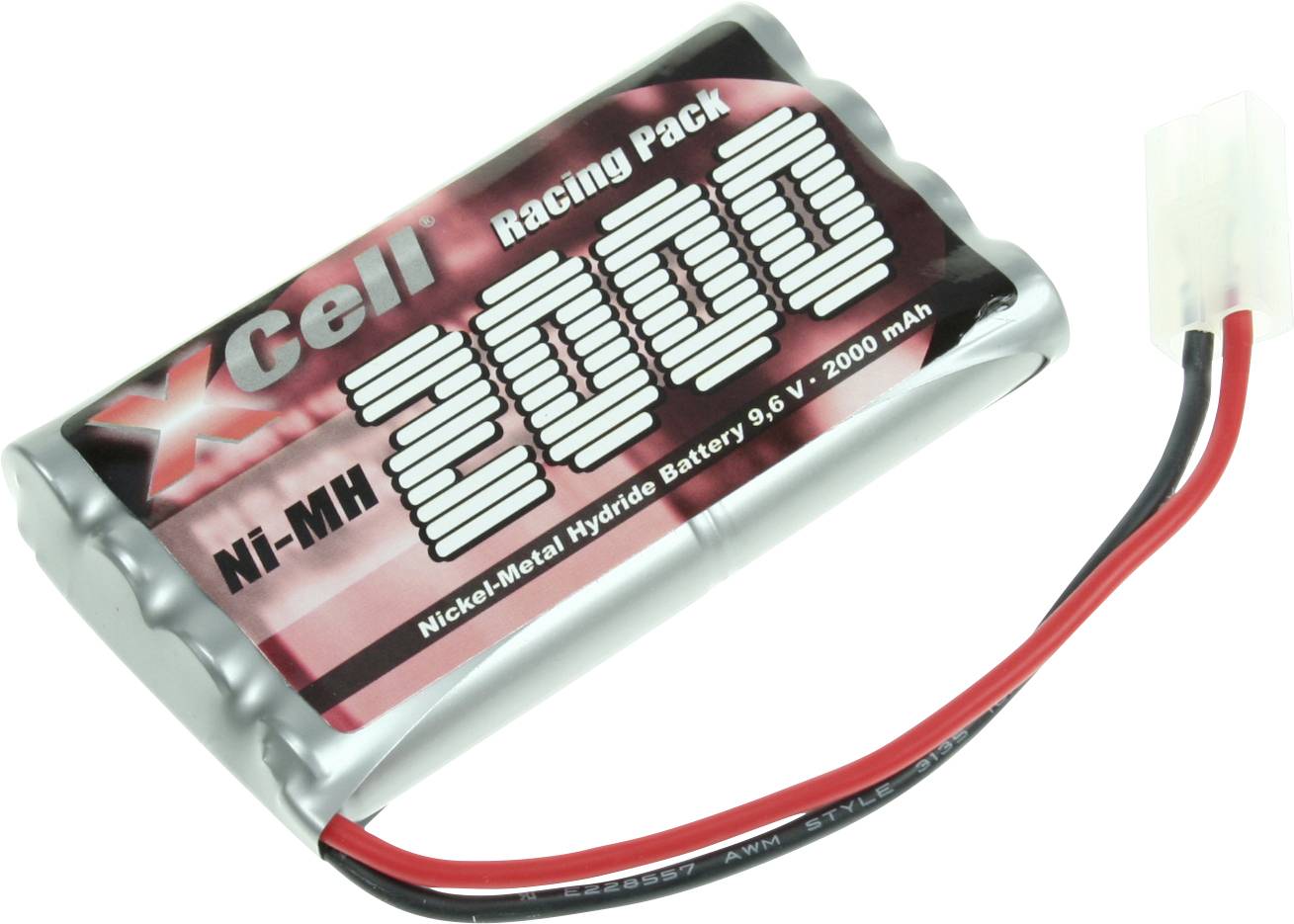 Batterie Ni-MH XCell Racing Pack, 9,6V, 2000 mAh, avec fils rouges et noirs et connecteur.