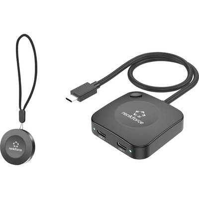 Câble de charge USB-C renforcé compact avec organiseur de câble magnétique rond et un petit concentrateur de charge carré avec deux ports USB-C et voyants lumineux indicateurs.