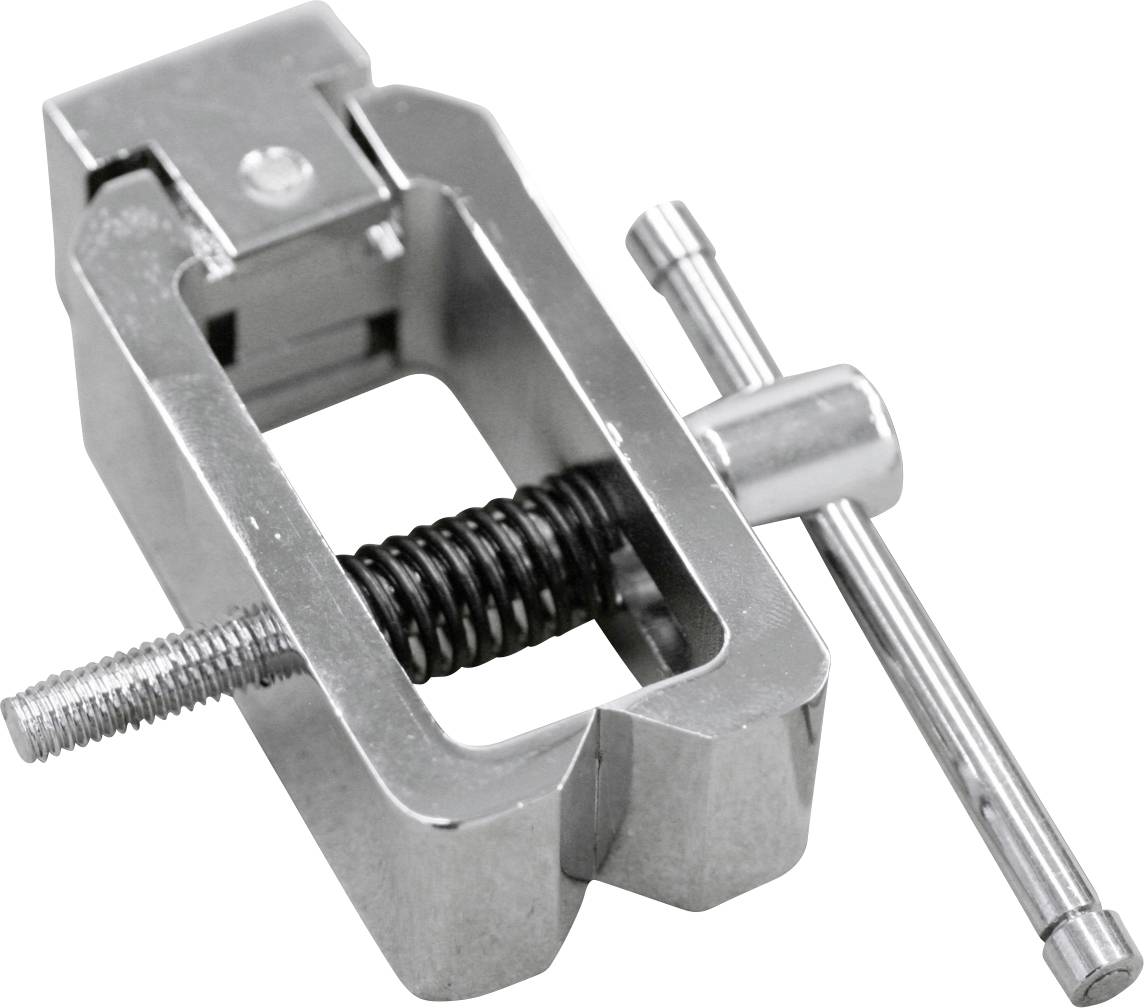 Un serre-joint métallique avec une vis à poignée en T, utilisé pour maintenir fermement les objets en place.