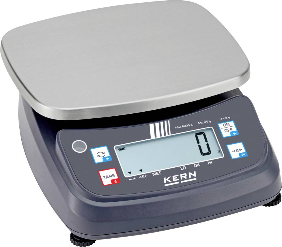 Balance de cuisine numérique avec un plateau de pesage en acier inoxydable, affichant « 0 » sur l'écran LCD et des boutons étiquetés pour la tare et les paramètres.