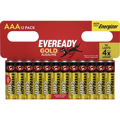 Pack de 12 piles alcalines Eveready Gold AAA, durant jusqu'à quatre fois plus longtemps. Nouveau d'Energizer.