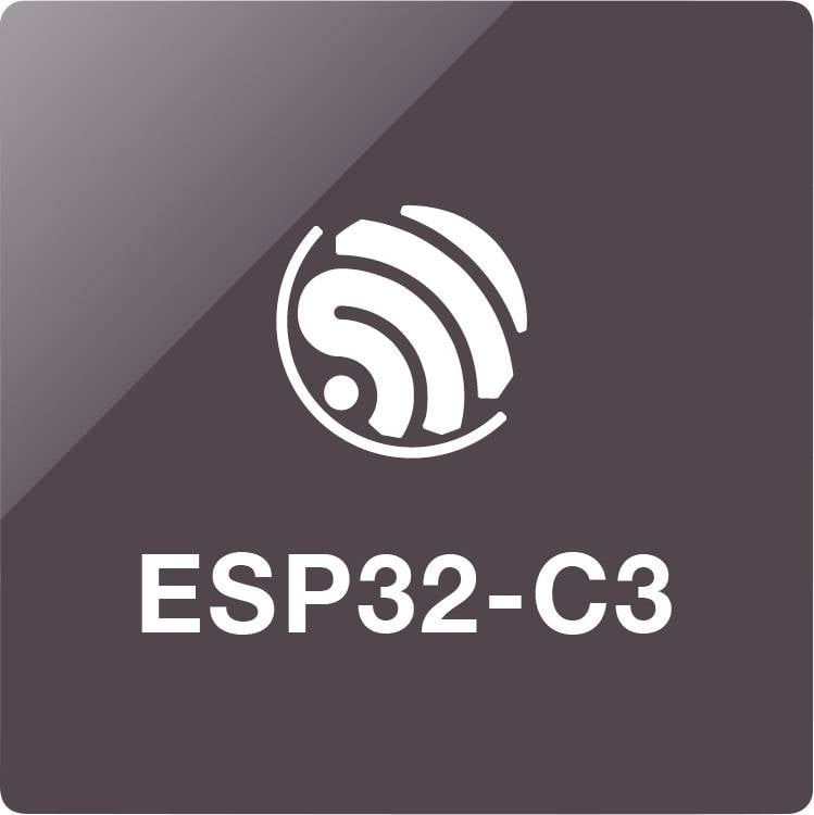 Logo de l'ESP32-C3 présentant un symbole Wi-Fi stylisé au-dessus du texte « ESP32-C3 » sur un fond carré foncé.