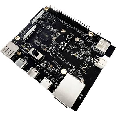 Un circuit imprimé noir avec plusieurs ports et des composants étiquetés « BOOT » et « Carte Function-EV ». Il dispose de connecteurs USB et Ethernet.