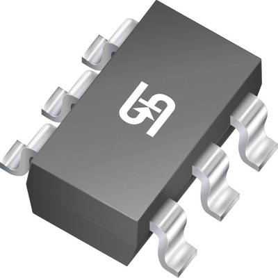 Une puce électronique noire avec huit broches métalliques et un logo sur le dessus.
