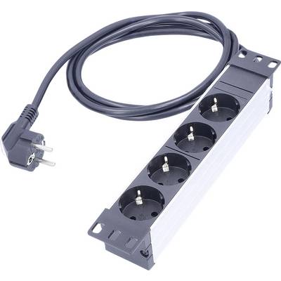 Une barrette d'alimentation avec trois prises et une fiche attachée repose à plat.
