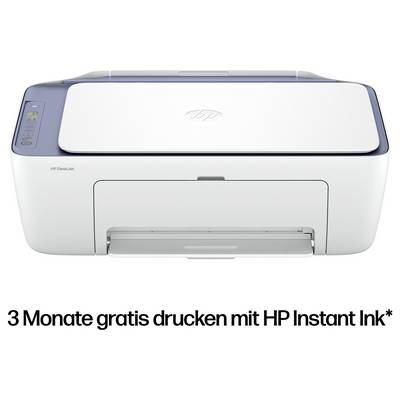 Un imprimante HP blanche avec le bac à papier fermé. Texte en dessous : « 3 mois d'impression gratuite avec HP Instant Ink* ».