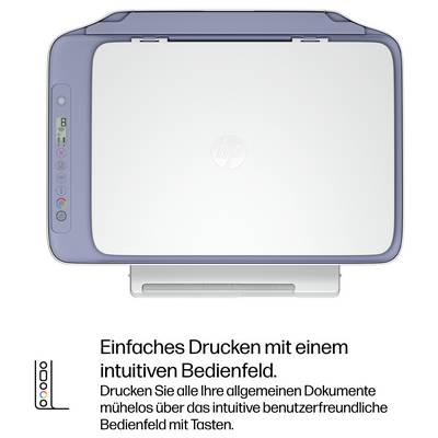 « Imprimante vue de haut avec un panneau de commande intuitif. Le texte indique : Impression facile avec une utilisation intuitive via des boutons. »