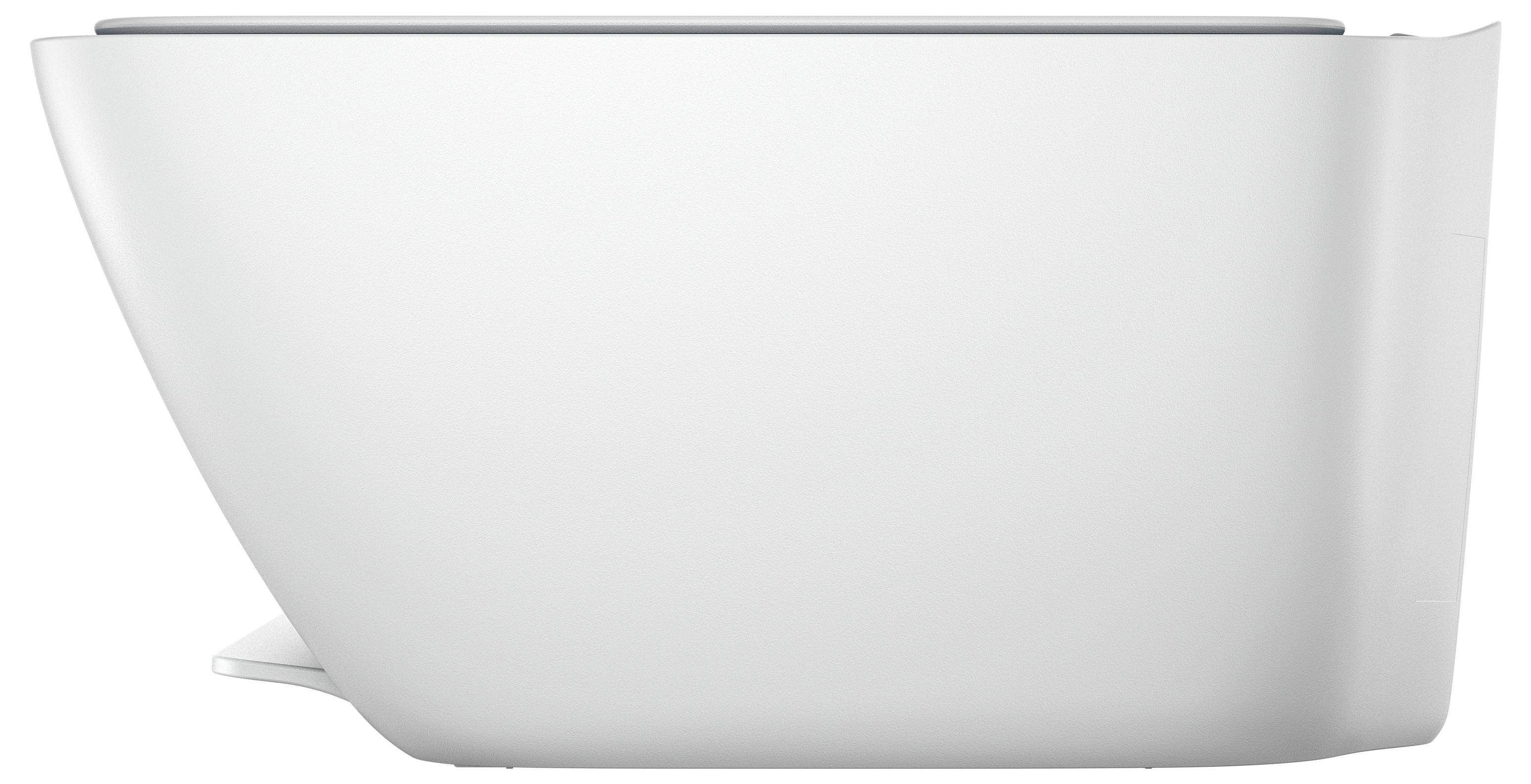 Vue latérale d'une cuvette de toilette blanche moderne, sans rebord, au design épuré et minimaliste.