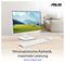 Un élégant ordinateur de bureau sur une table en bois sur fond de salon moderne. Le texte se lit comme suit: 'Esthétique minimaliste, performance maximale' et 'ASUS V440 AiO'.