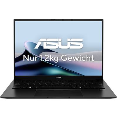 Léger ordinateur portable ASUS avec l'inscription « Poids de seulement 1,2 kg » sur l'écran, soulignant la portabilité de l'appareil.