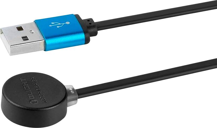Un câble de charge magnétique avec une fiche USB d'un côté et un connecteur magnétique rond de l'autre.