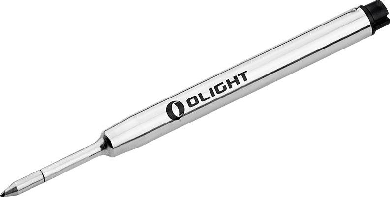 Un stylo argenté avec « OLIGHT » imprimé sur le côté.