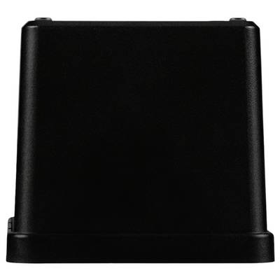 Objet noir de forme rectangulaire avec des bords arrondis, possiblement un appareil électronique ou partie d'un équipement.