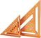 Deux outils de mesure triangulaires orange avec diverses formes géométriques en relief et des échelles métriques, utilisés pour le dessin et les mesures.