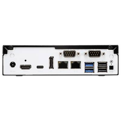Le panneau arrière du dispositif informatique présente des ports pour l'alimentation, HDMI, USB-C, les connexions série, Ethernet et USB-A.