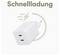 Un chargeur USB double port blanc avec une prise européenne, étiqueté « Schnellladung » suggérant une capacité de charge rapide.