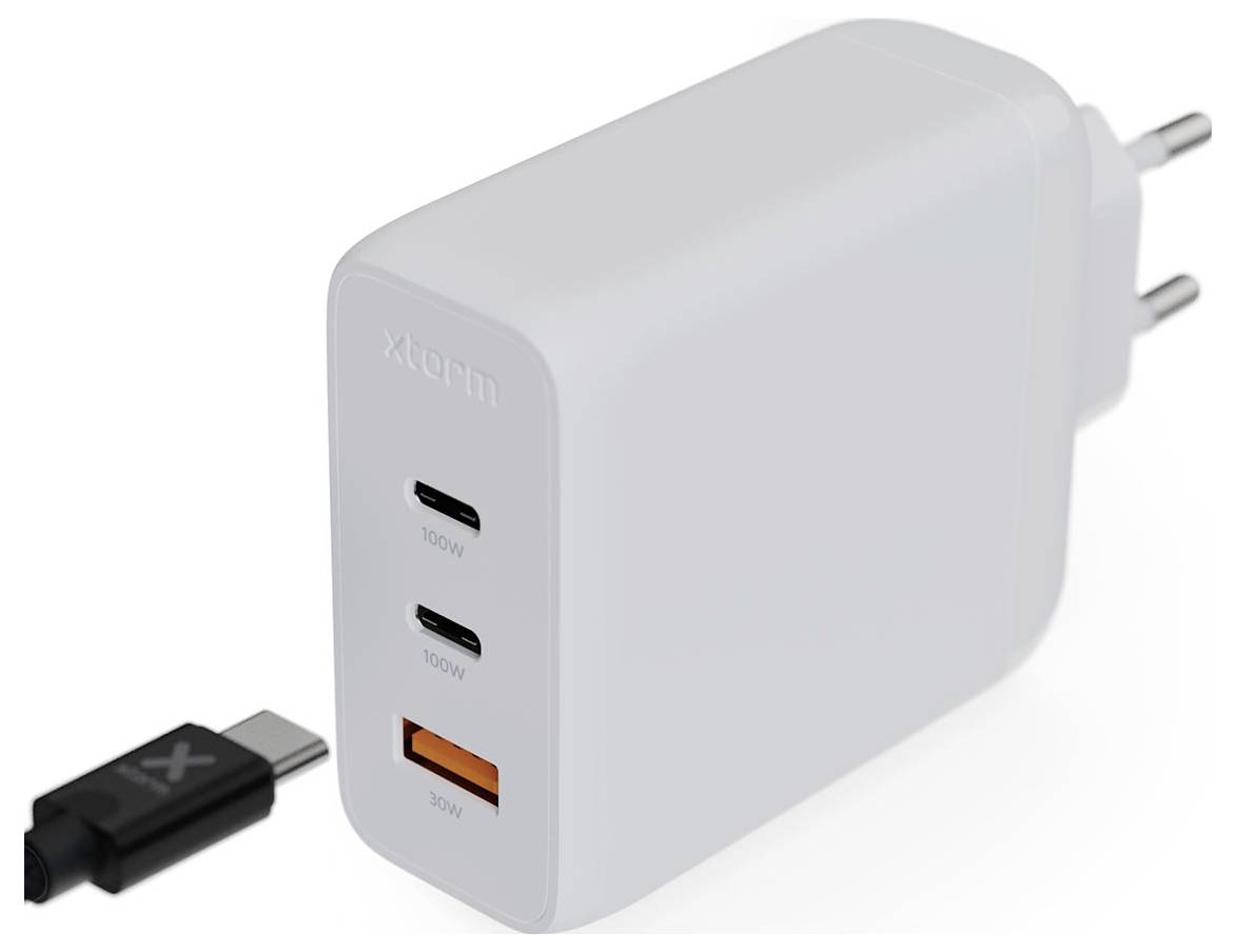 XTORM Ultra Wall Chargeur USB 100 W 2x USB-C®, 1x USB-A Quick Charge 3.0 blanc GaN-3