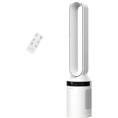 Un ventilateur de tour blanc sans pales avec un écran numérique et une télécommande.