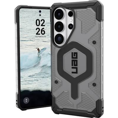 Téléphone intelligent avec un étui de protection robuste ; image de surfeur affichée ; heure « 02:26 » affichée à l'écran.