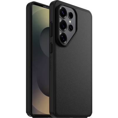 Un smartphone dans un étui noir est montré, mettant en évidence sa caméra multi-objectifs au dos et un écran coloré à l'avant.