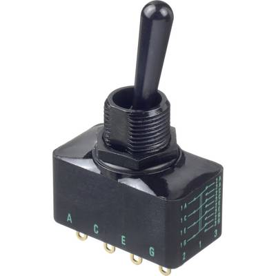Un interrupteur à bascule noir avec plusieurs broches de connexion et des positions étiquetées « A », « C », « E » et « G » sur la base.