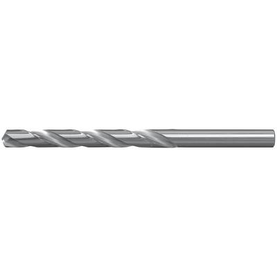 Une mèche de perceuse torsadée en acier rapide avec une pointe pointue, présentée horizontalement sur un fond blanc.