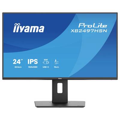 Moniteur d'ordinateur affichant « iiyama ProLite XB2497HSN, 24" IPS, 1920x1080, USB-C ».
