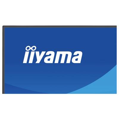 Un écran bleu avec le logo blanc « iiyama » au centre, présentant un symbole infini distinct au-dessus des lettres « ii ».